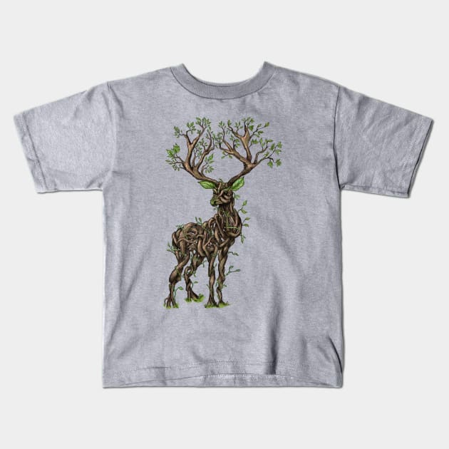 Vine Branch Stag (Color) Kids T-Shirt by Mainahste